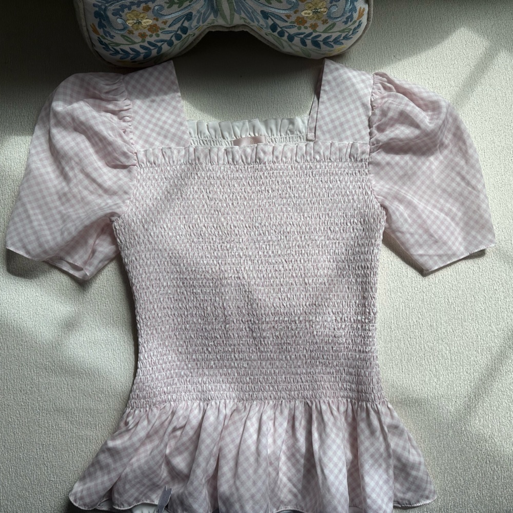 Rachel Parcell Pink and White Gingham Blouse